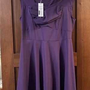 Purple Cowl Neck Fit and Flare Dress for Wedding Guests